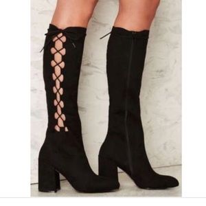 NWOT Nasty Gal Side Story Knee High Boots Black